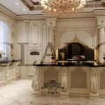 یک کابینت کلاسیک لوکس که زیز نوری زیبا میدرخشد.